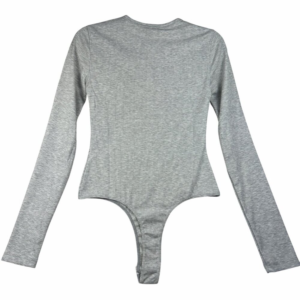 WeWoreWhat Womens Henley Bodysuit Gray Sz S Ribbed Long-Sleeve Comfy Stretch NWT - Picture 11 of 12